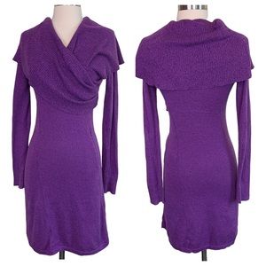 Athleta Sochi Organic Cotton Wool Purple Cowl Neck Long Sleeve Pocket Dress XXS